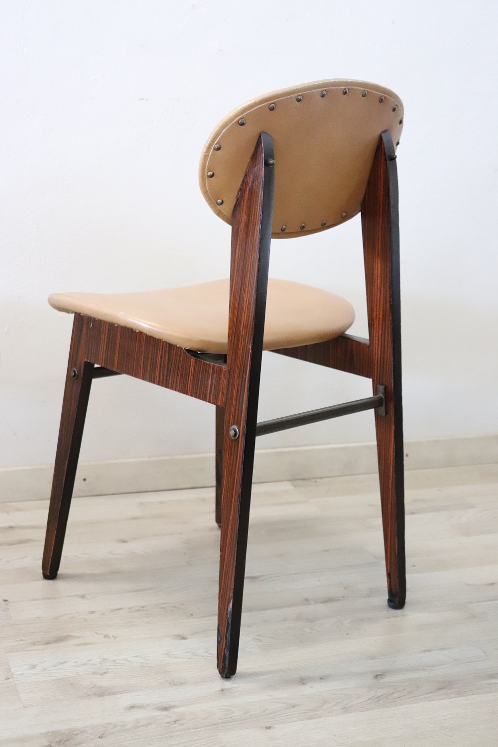Dining Chairs in Beech Wood and Faux Leather, 1960s, Set of 6