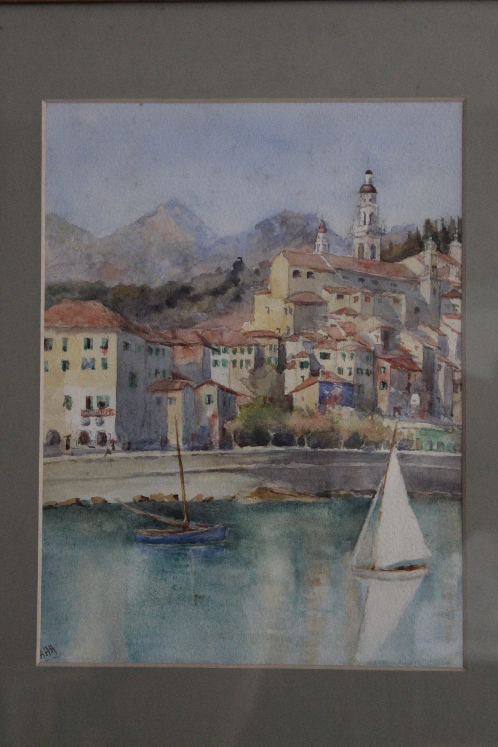 Antique Italian Riviera Possibly Portofino Watercolour