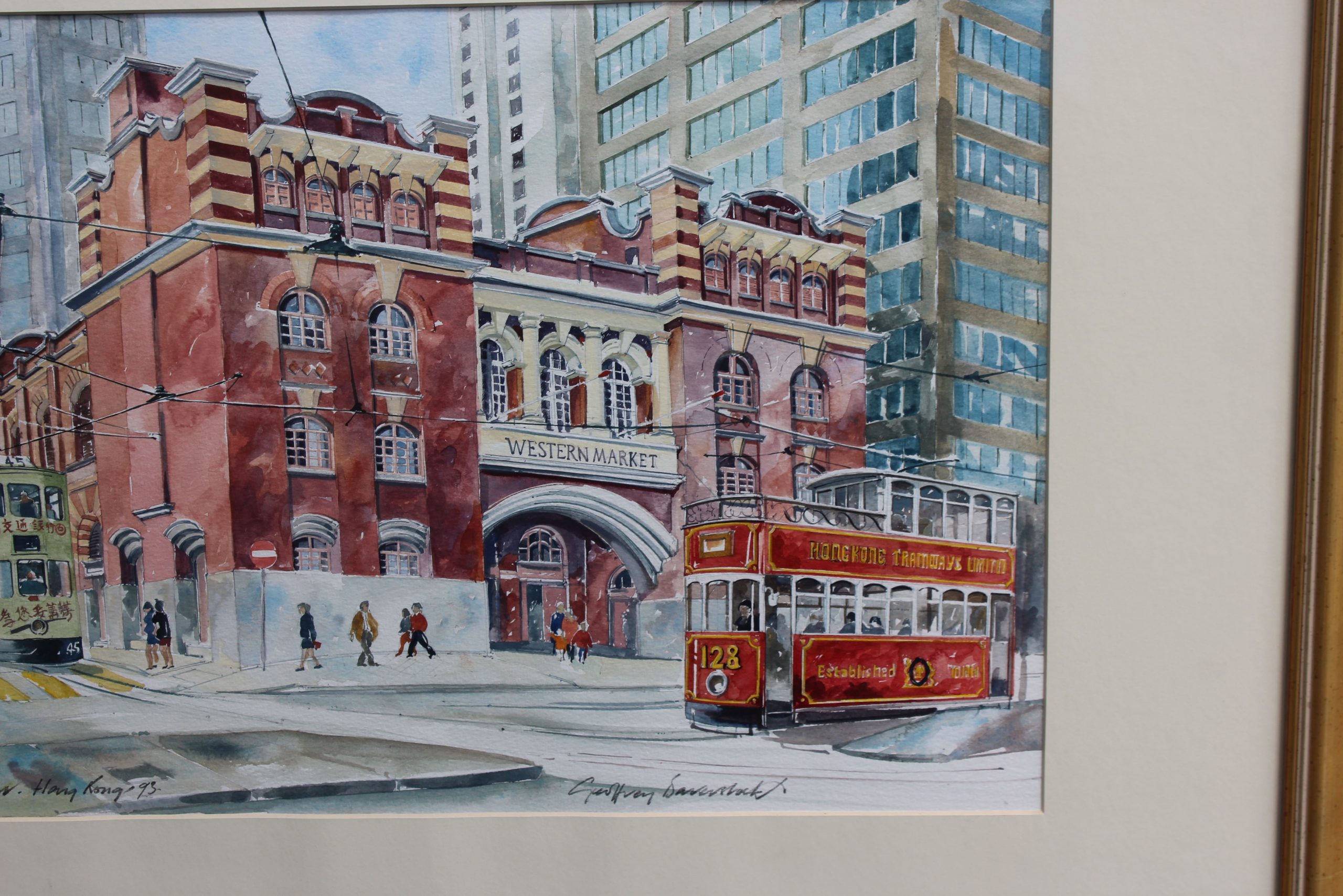 Vintage Watercolour Of The Western Market Hong Kong By Geoffrey Baverstock.