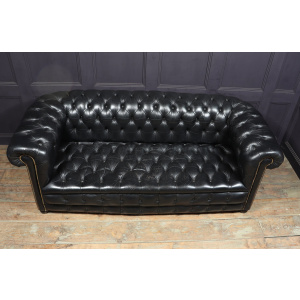 Vintage Black leather Chesterfield Sofa