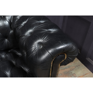 Vintage Black leather Chesterfield Sofa