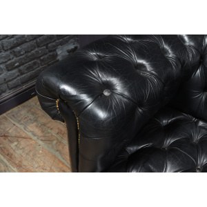Vintage Black leather Chesterfield Sofa