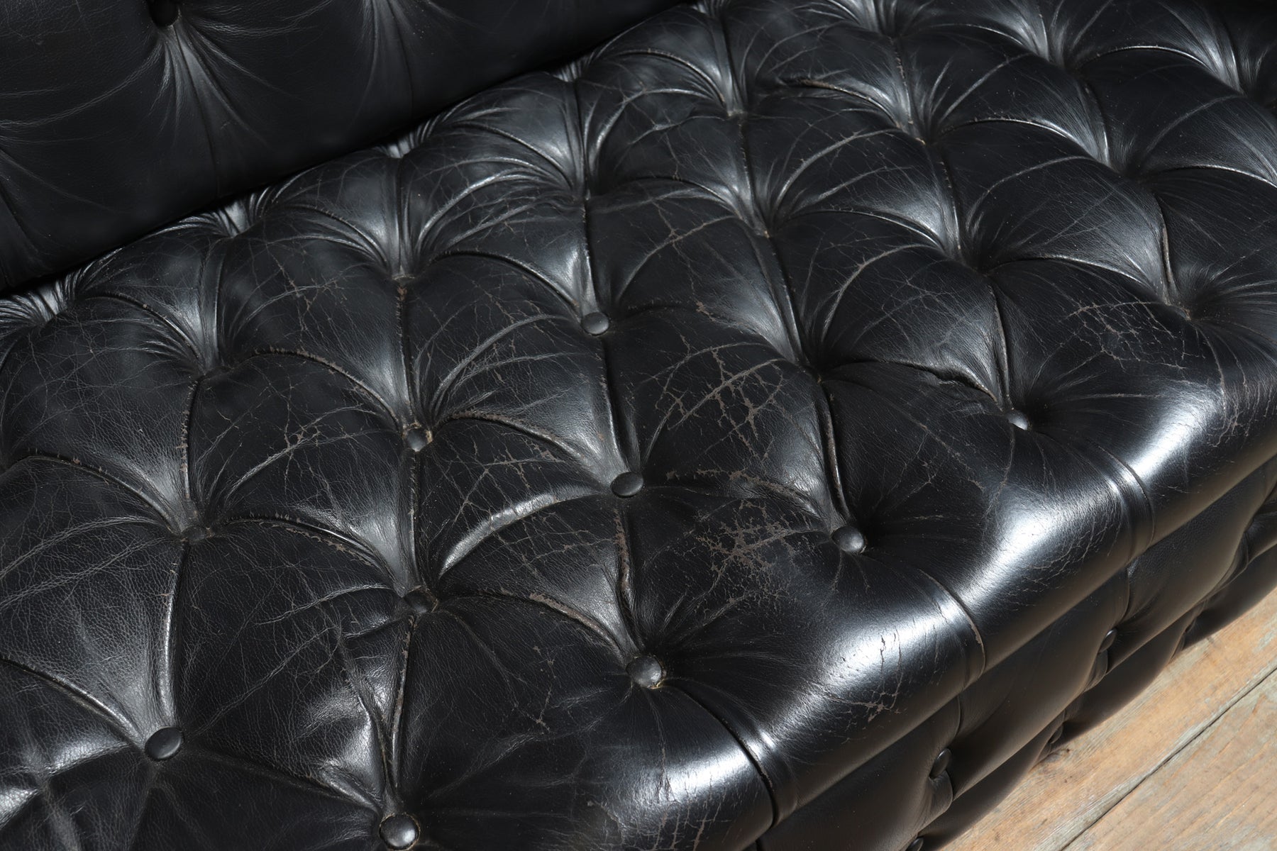 Vintage Black leather Chesterfield Sofa