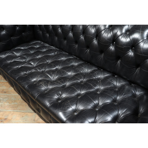 Vintage Black leather Chesterfield Sofa