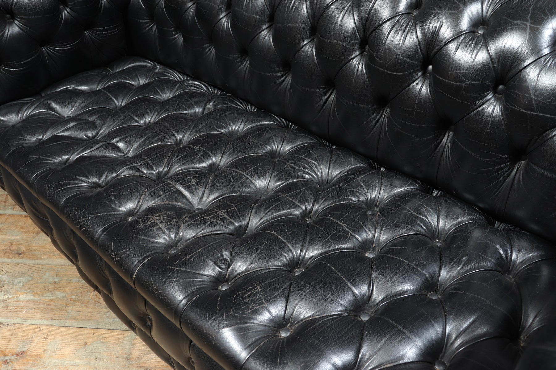 Vintage Black leather Chesterfield Sofa