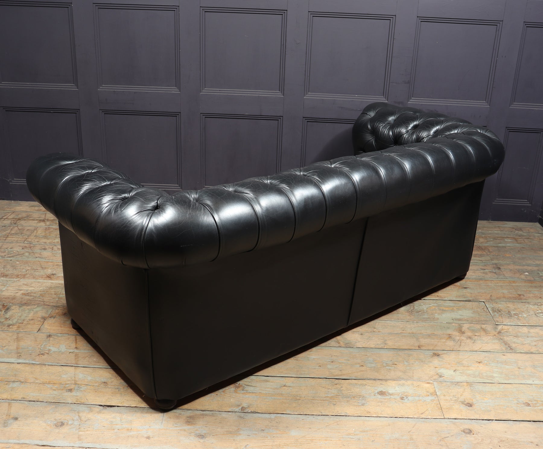Vintage Black leather Chesterfield Sofa