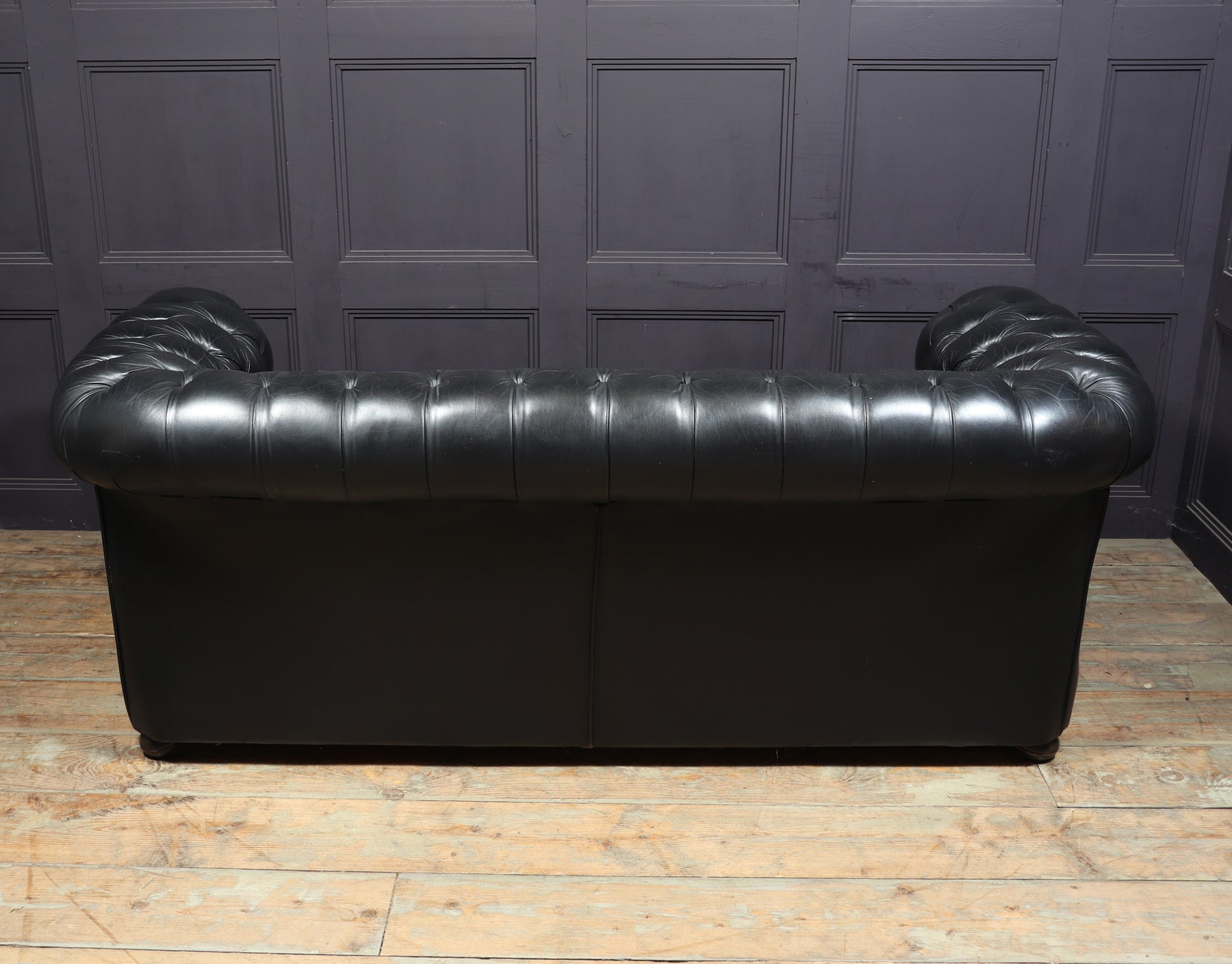 Vintage Black leather Chesterfield Sofa