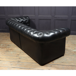 Vintage Black leather Chesterfield Sofa