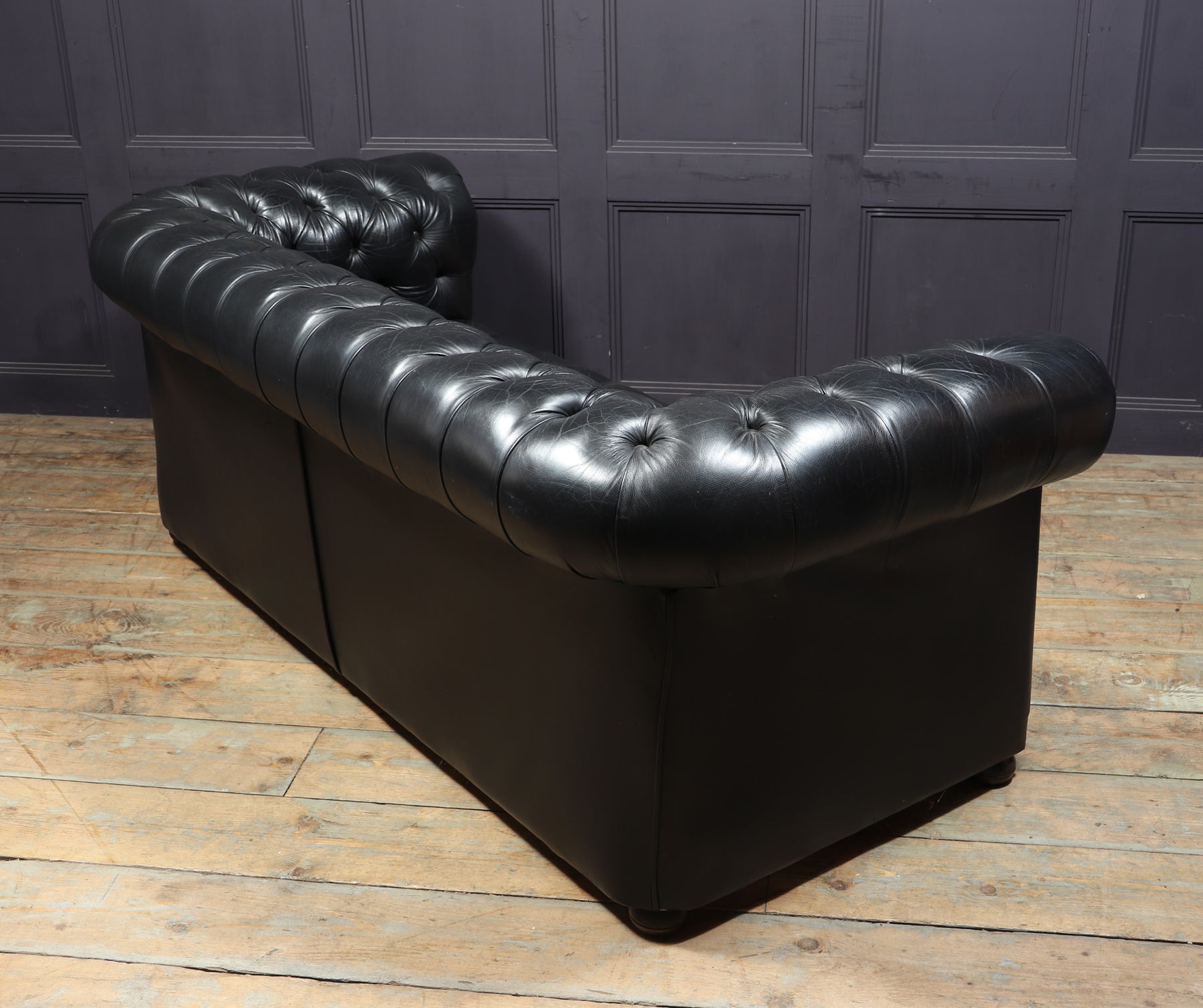 Vintage Black leather Chesterfield Sofa