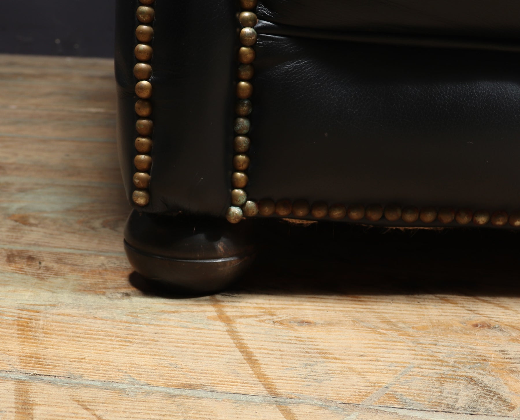 Vintage Black leather Chesterfield Sofa