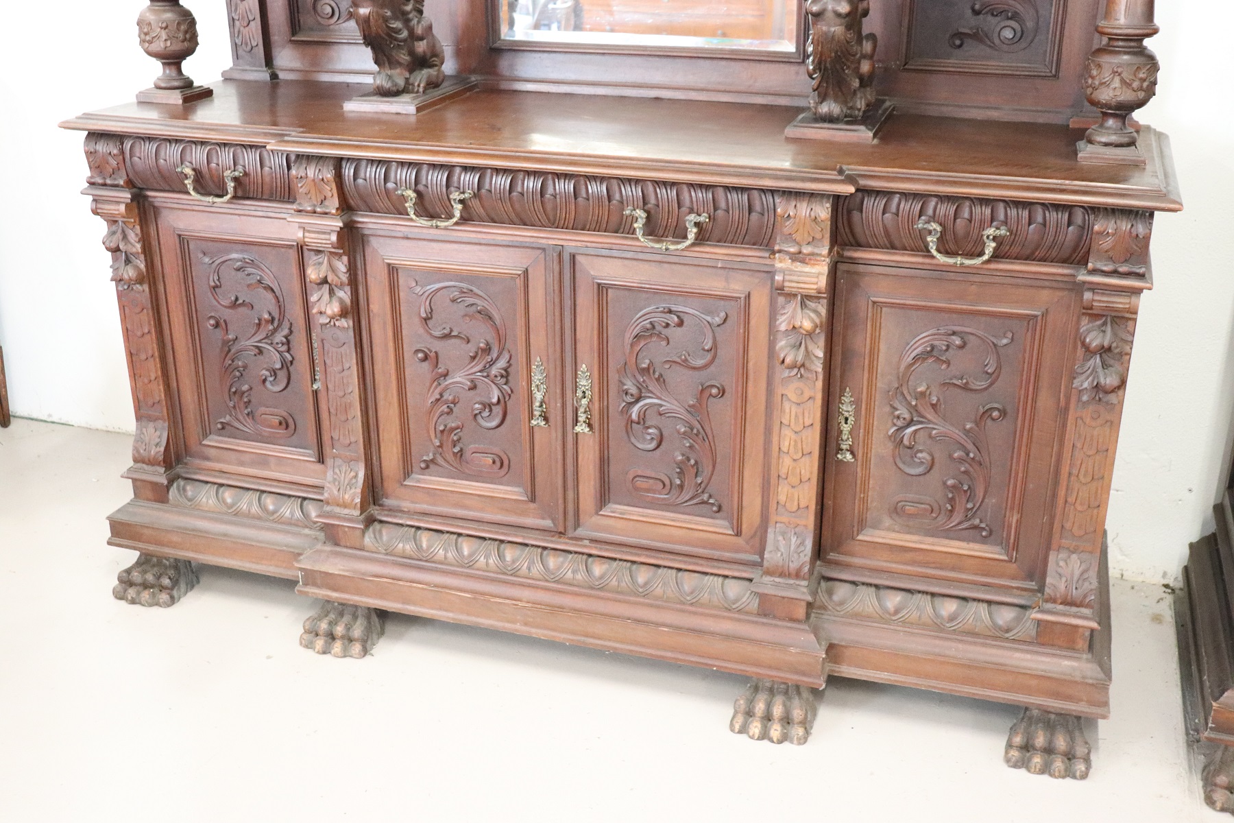 Large 19th Century Carved Walnut Sideboard