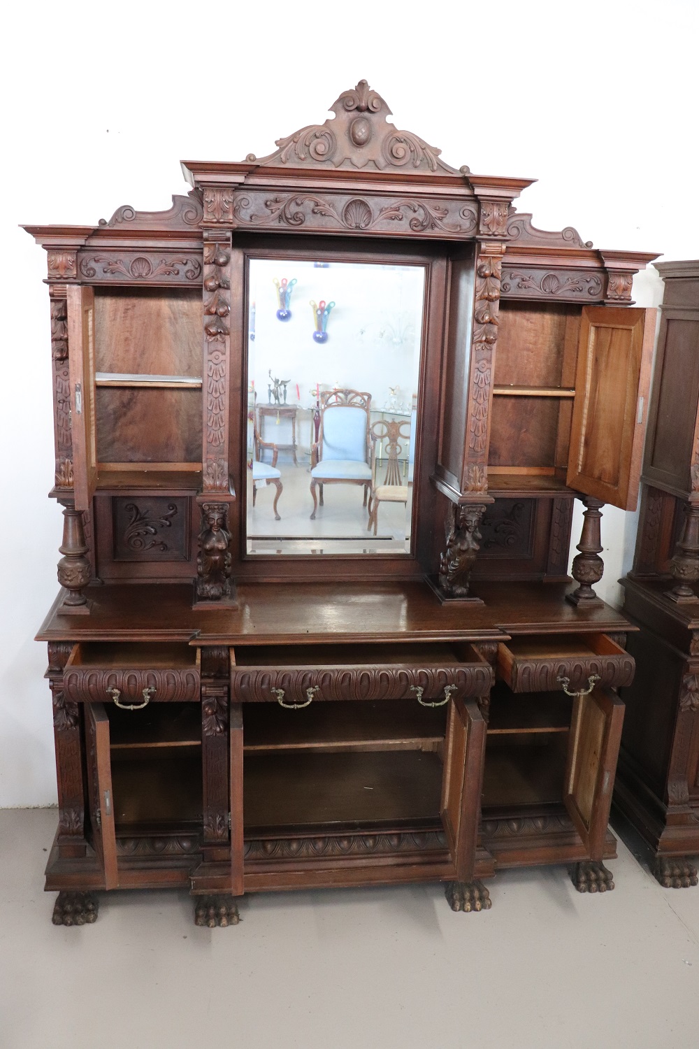 Large 19th Century Carved Walnut Sideboard