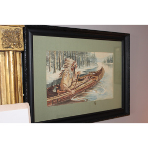 Antique watercolour of of Canadian Indigenous life