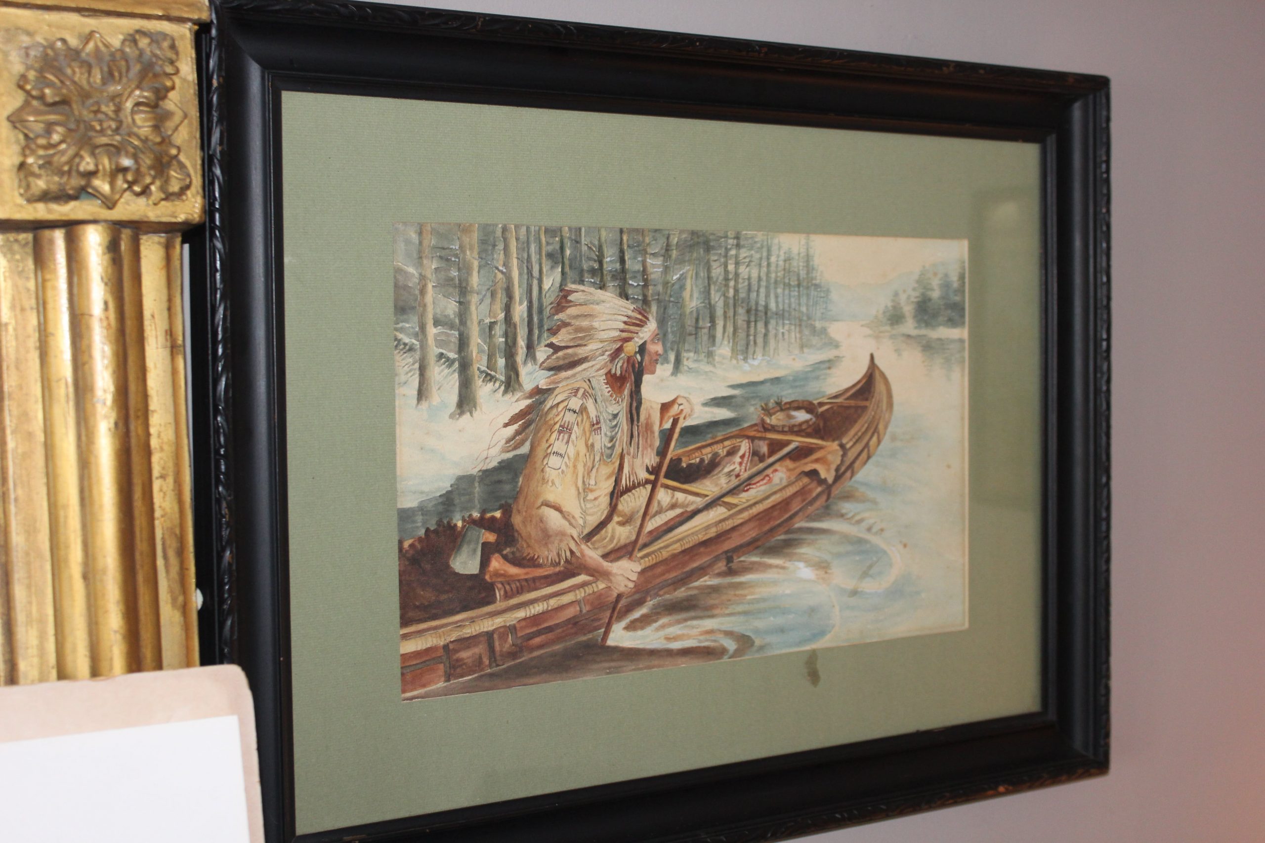 Antique watercolour of of Canadian Indigenous life
