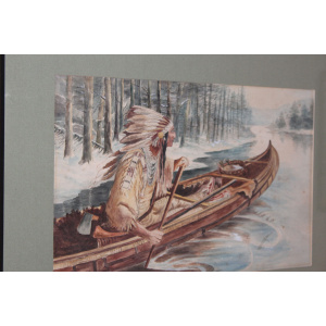 Antique watercolour of of Canadian Indigenous life