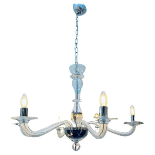 Italian Murano Clear Glass Chandelier By Sylcom, 1990s