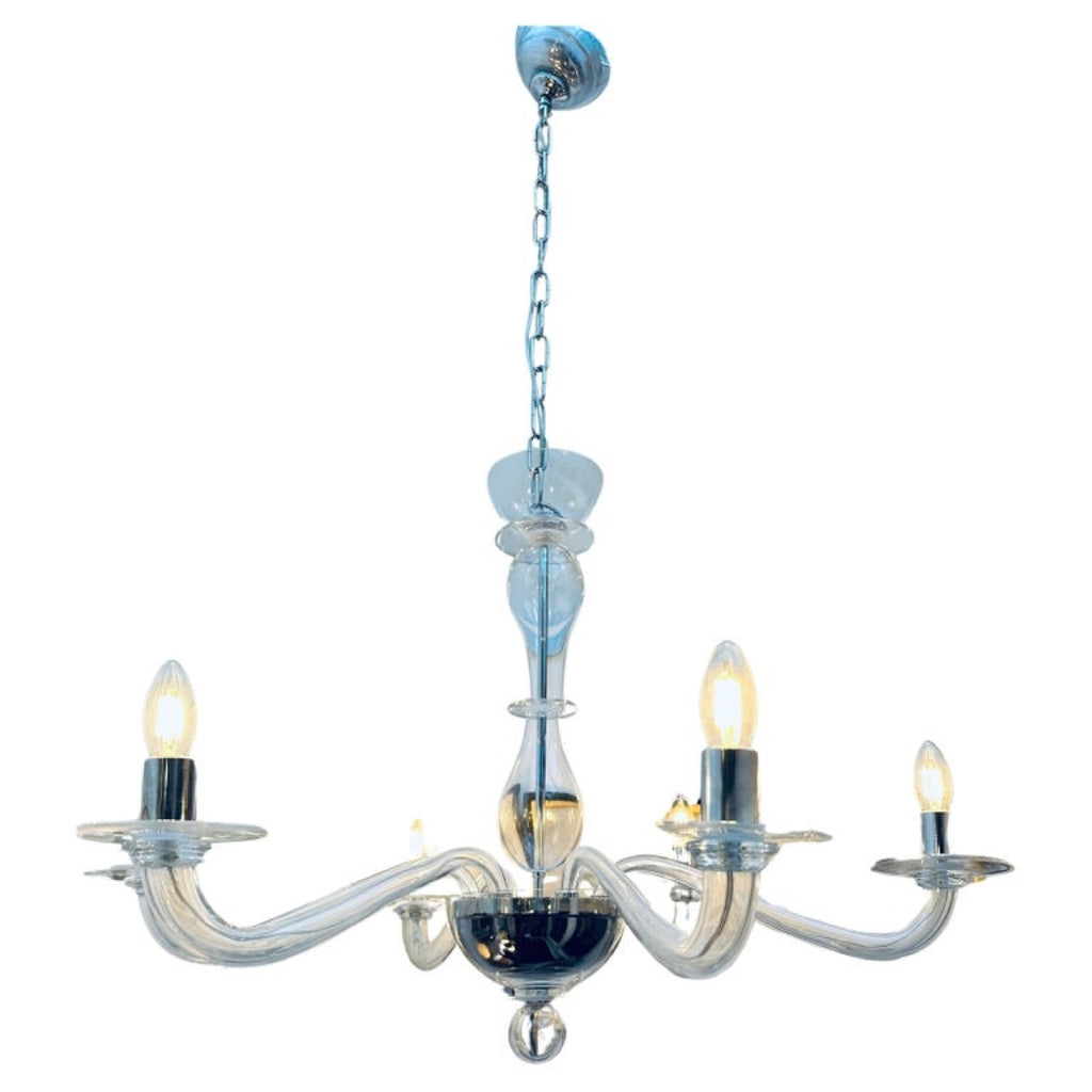 Italian Murano Clear Glass Chandelier By Sylcom, 1990s