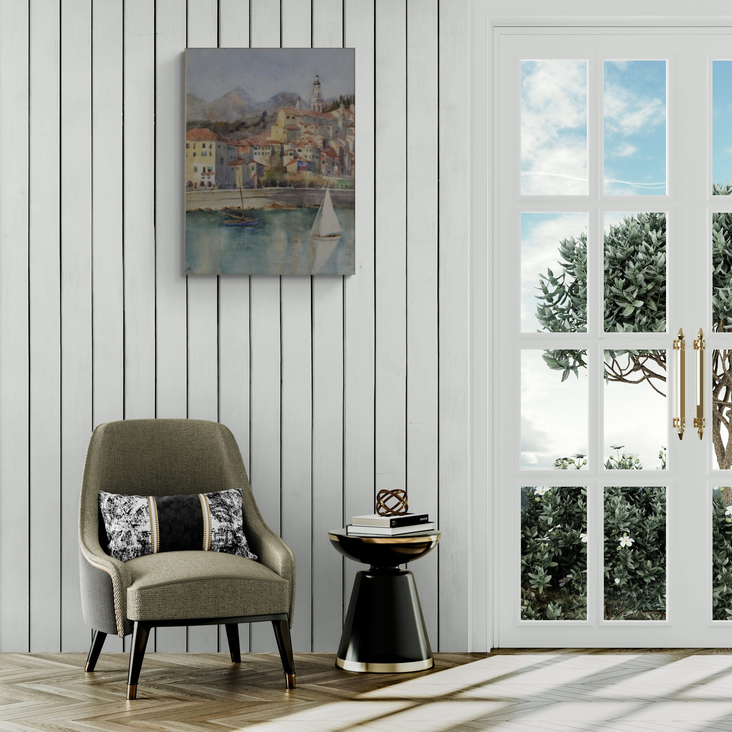 Antique Italian Riviera Possibly Portofino Watercolour