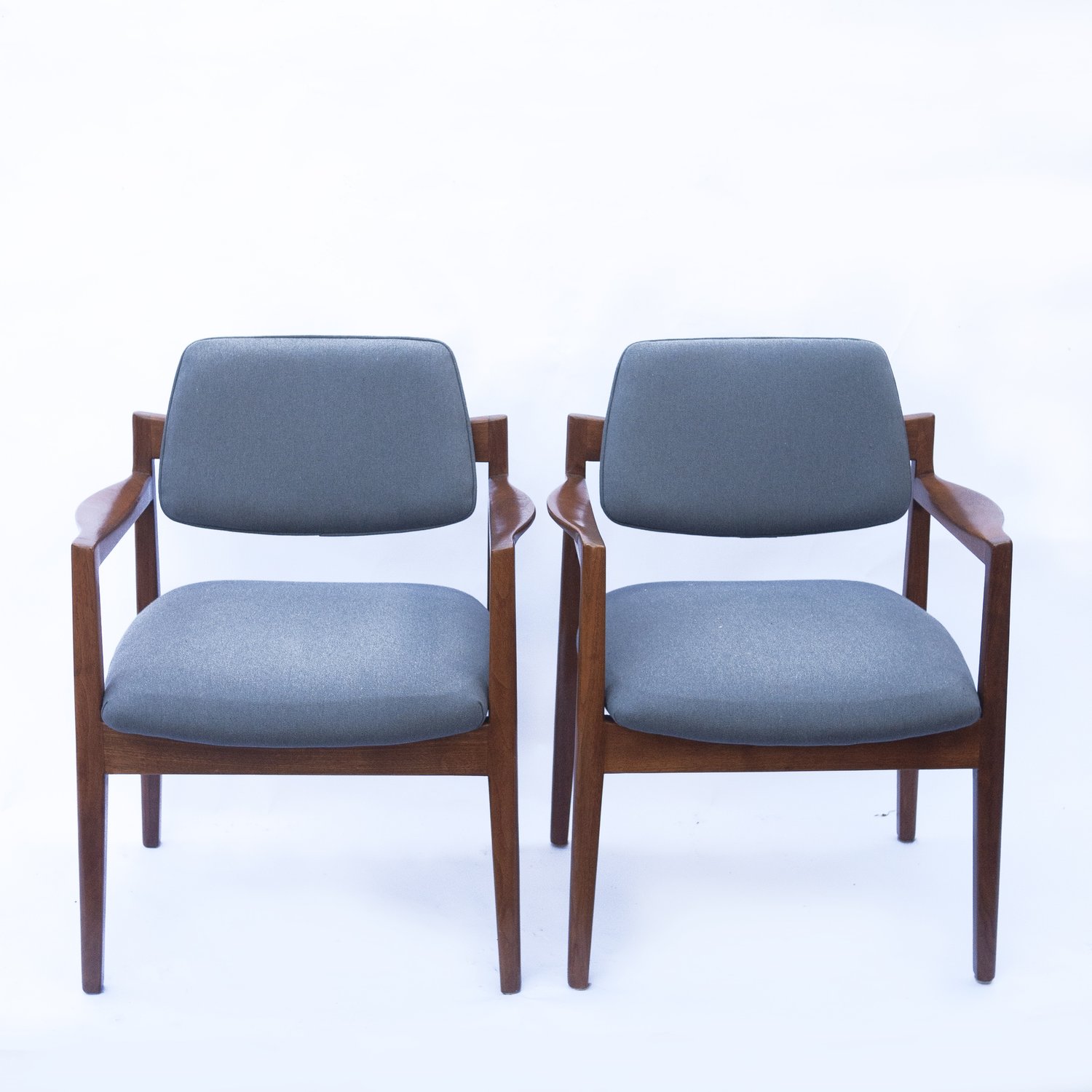 Arm Chairs By Jens Risom For Knoll In Walnut & Newly Upholstered In Blue Fabric, 1960s