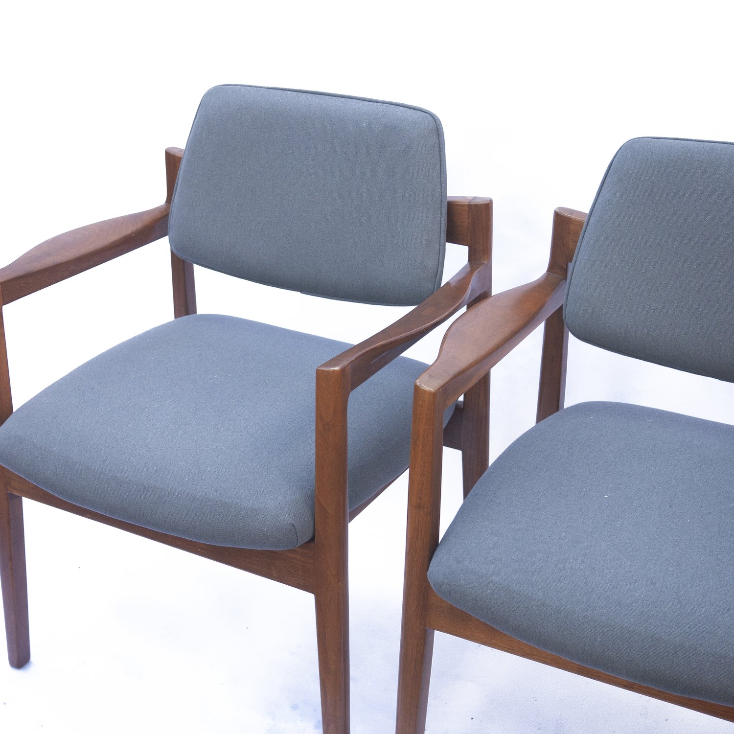 Arm Chairs By Jens Risom For Knoll In Walnut & Newly Upholstered In Blue Fabric, 1960s