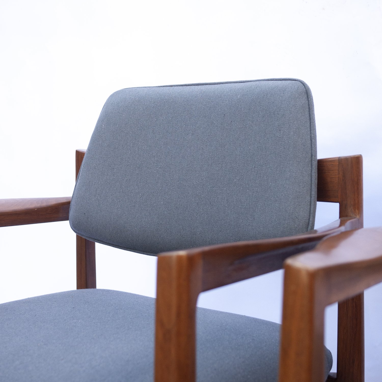 Arm Chairs By Jens Risom For Knoll In Walnut & Newly Upholstered In Blue Fabric, 1960s