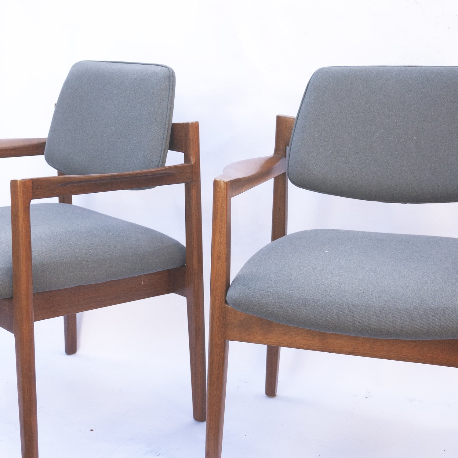 Arm Chairs By Jens Risom For Knoll In Walnut & Newly Upholstered In Blue Fabric, 1960s