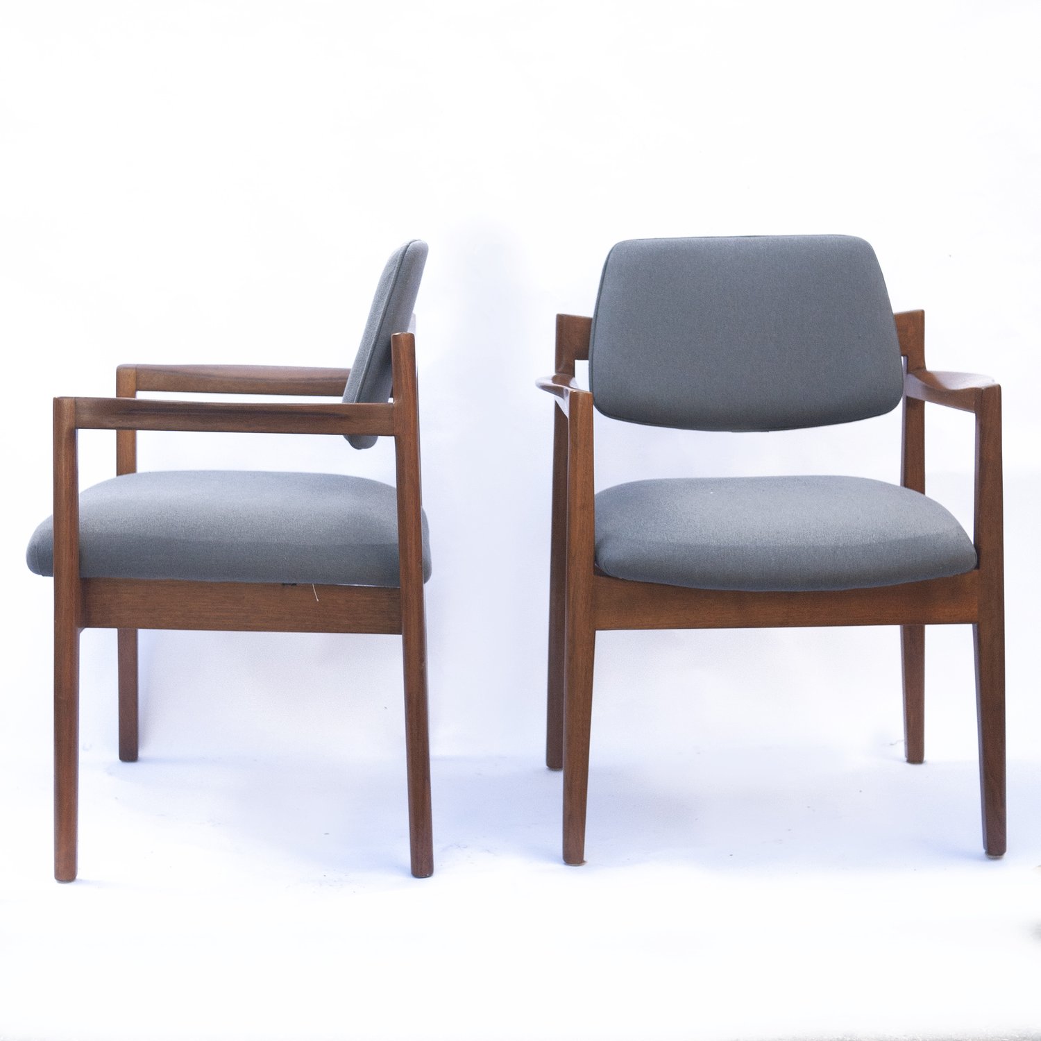 Arm Chairs By Jens Risom For Knoll In Walnut & Newly Upholstered In Blue Fabric, 1960s