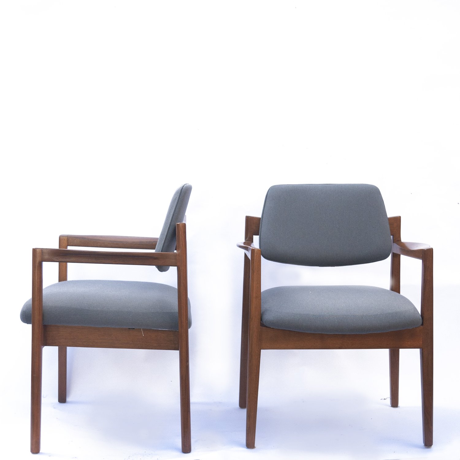 Arm Chairs By Jens Risom For Knoll In Walnut & Newly Upholstered In Blue Fabric, 1960s