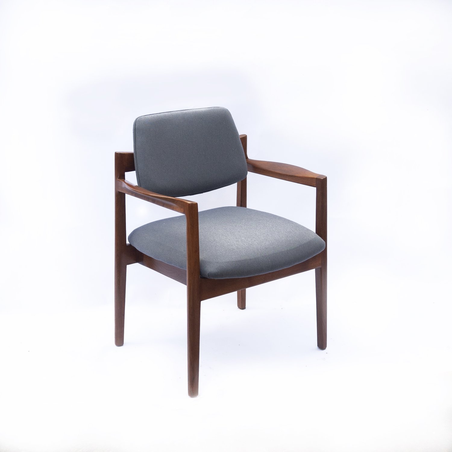 Arm Chairs By Jens Risom For Knoll In Walnut & Newly Upholstered In Blue Fabric, 1960s
