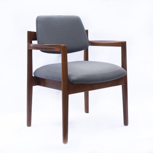 Arm Chairs By Jens Risom For Knoll In Walnut & Newly Upholstered In Blue Fabric, 1960s