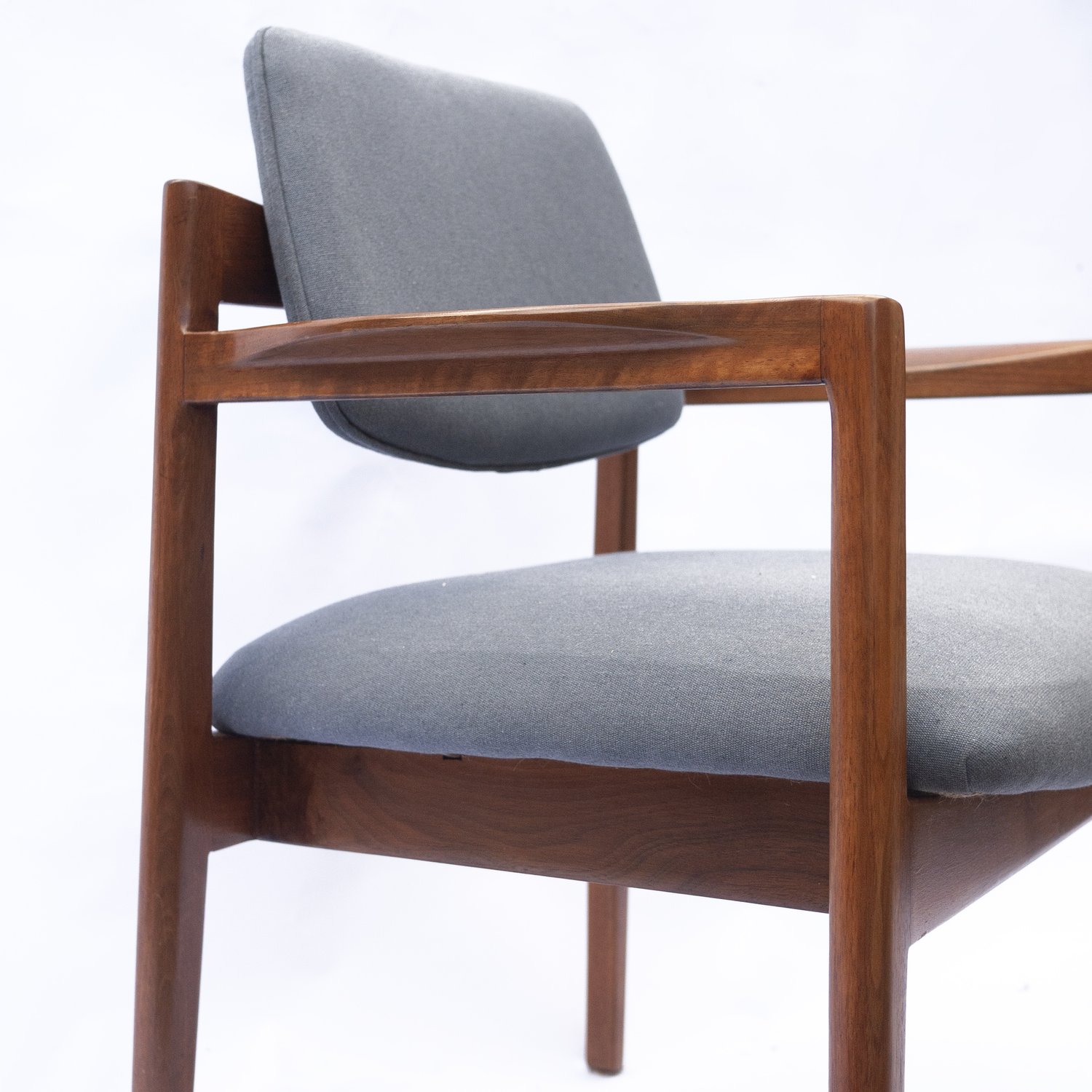 Arm Chairs By Jens Risom For Knoll In Walnut & Newly Upholstered In Blue Fabric, 1960s