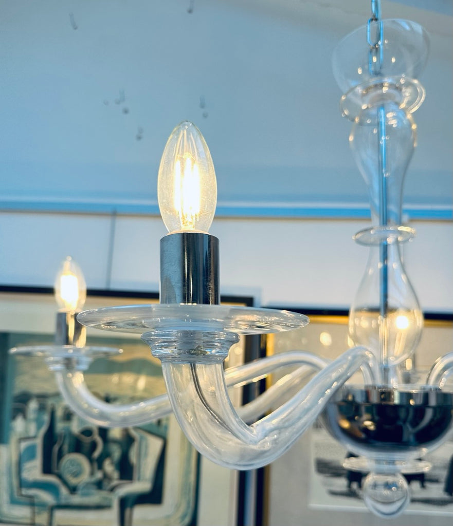 Italian Murano Clear Glass Chandelier By Sylcom, 1990s
