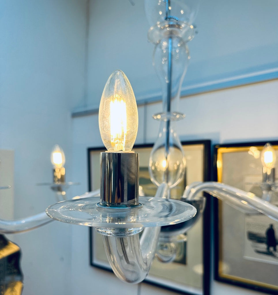 Italian Murano Clear Glass Chandelier By Sylcom, 1990s