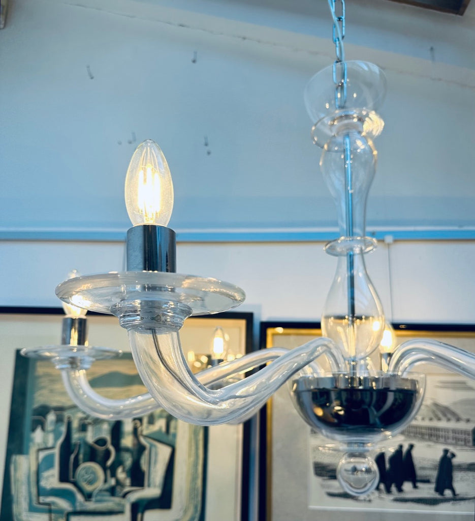 Italian Murano Clear Glass Chandelier By Sylcom, 1990s