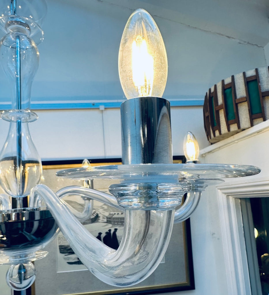 Italian Murano Clear Glass Chandelier By Sylcom, 1990s