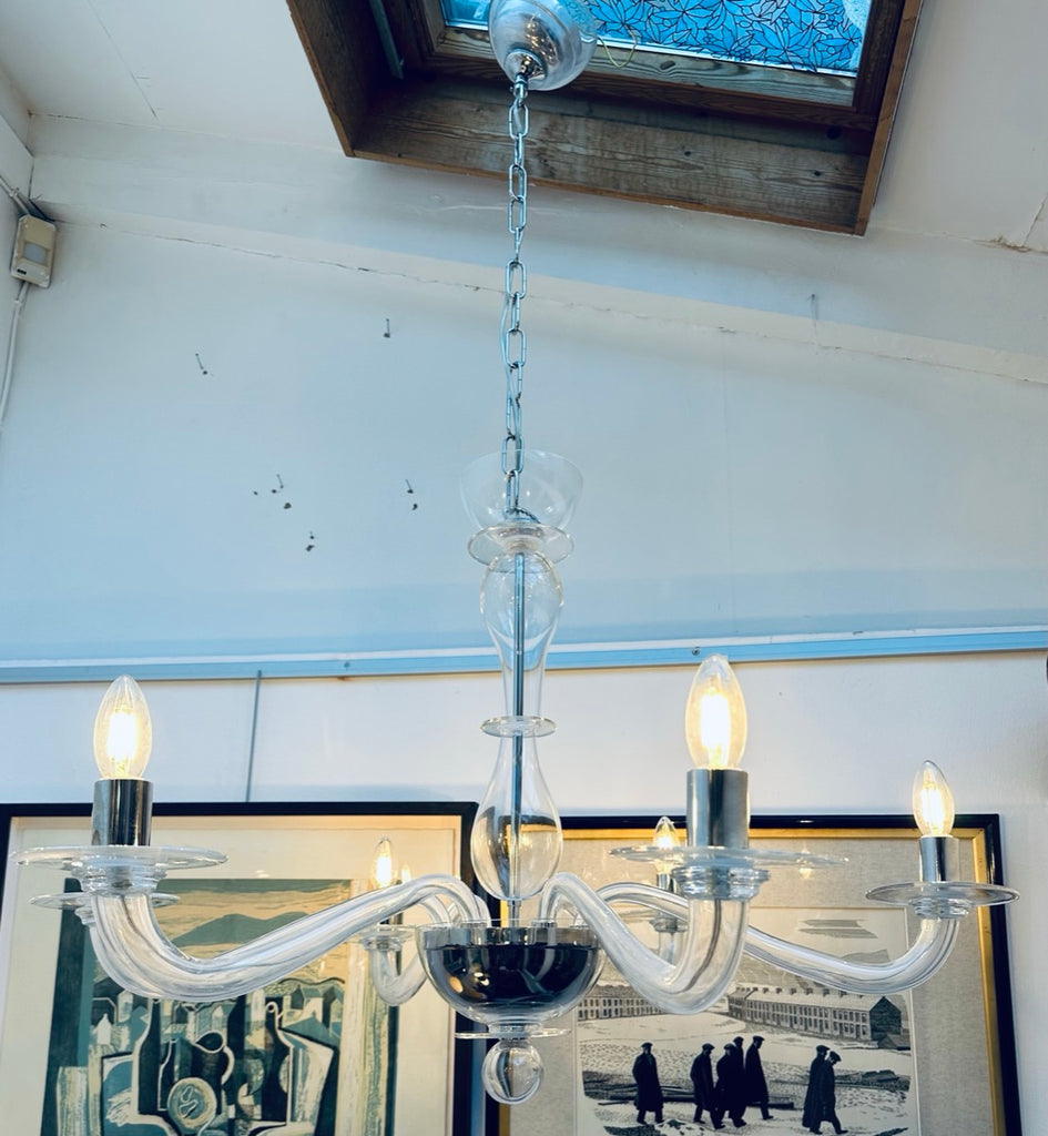 Italian Murano Clear Glass Chandelier By Sylcom, 1990s