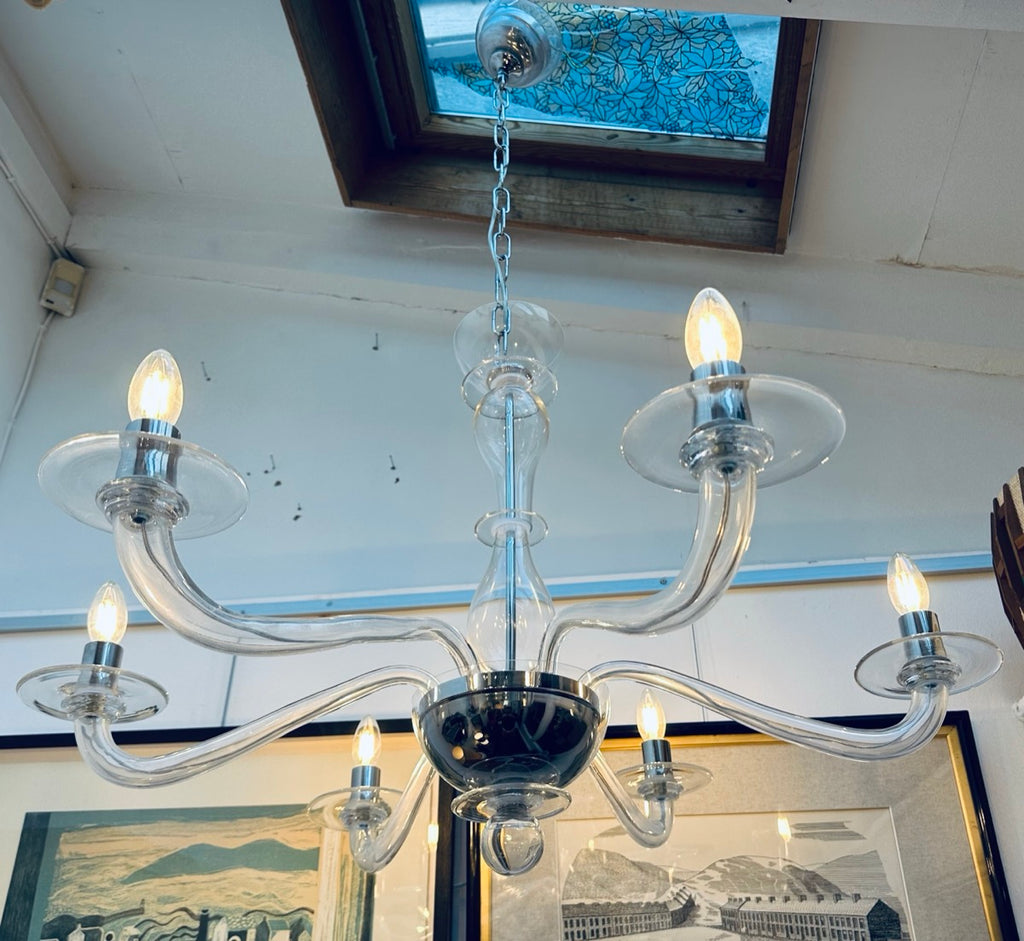 Italian Murano Clear Glass Chandelier By Sylcom, 1990s