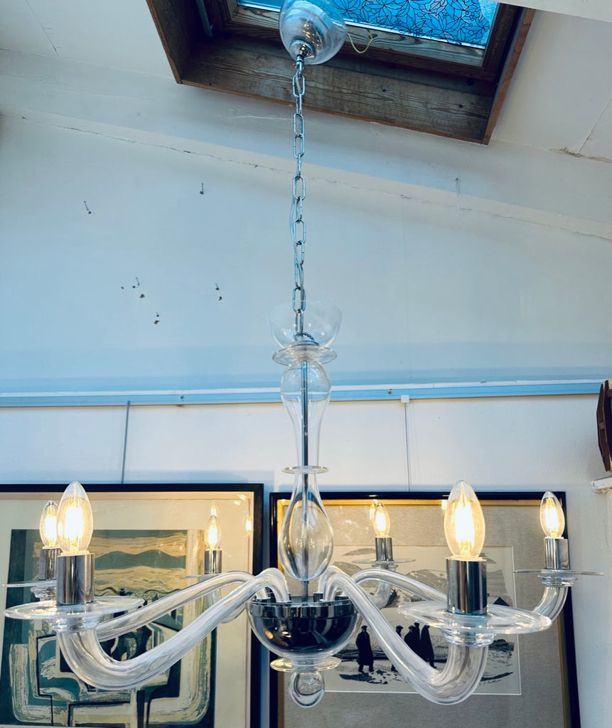 Italian Murano Clear Glass Chandelier By Sylcom, 1990s