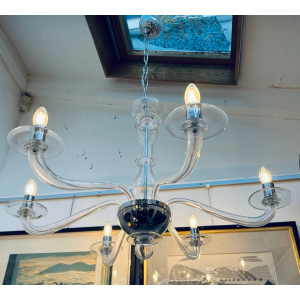 Italian Murano Clear Glass Chandelier By Sylcom, 1990s