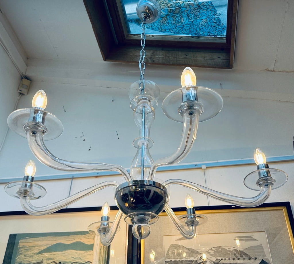 Italian Murano Clear Glass Chandelier By Sylcom, 1990s