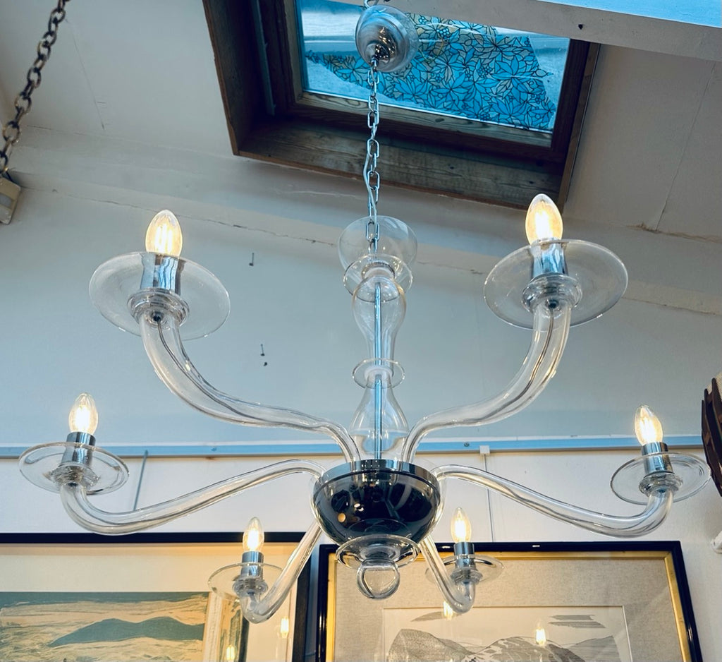 Italian Murano Clear Glass Chandelier By Sylcom, 1990s
