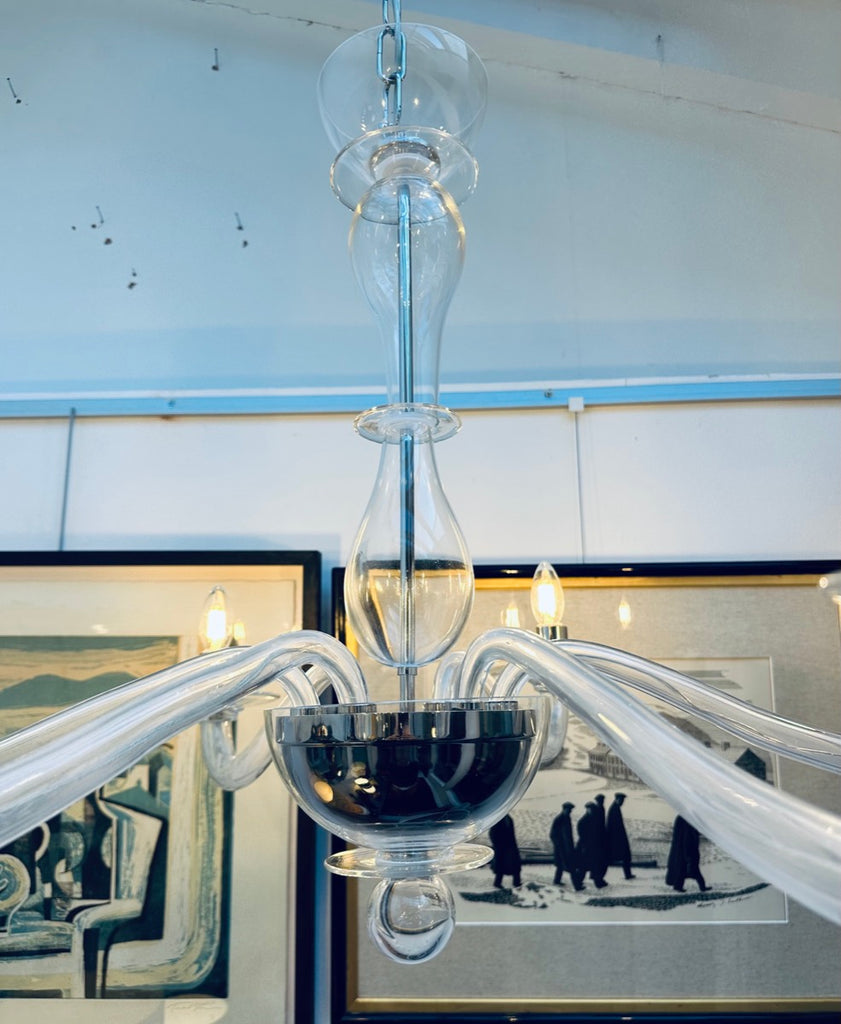 Italian Murano Clear Glass Chandelier By Sylcom, 1990s