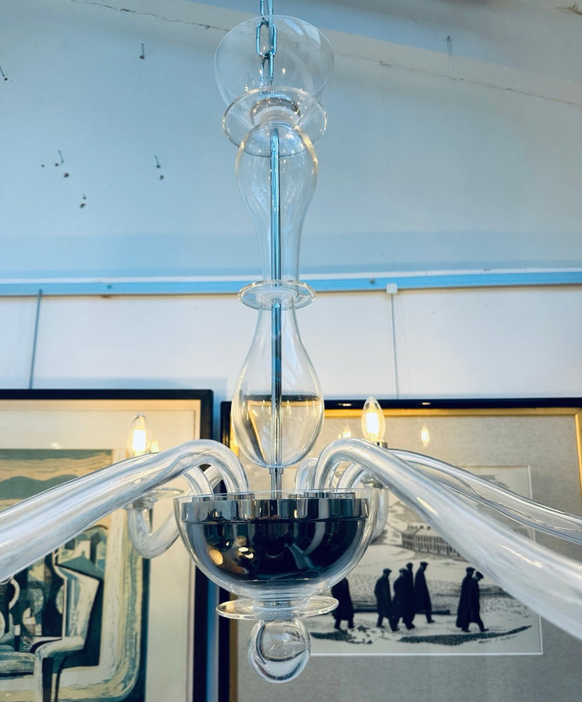 Italian Murano Clear Glass Chandelier By Sylcom, 1990s