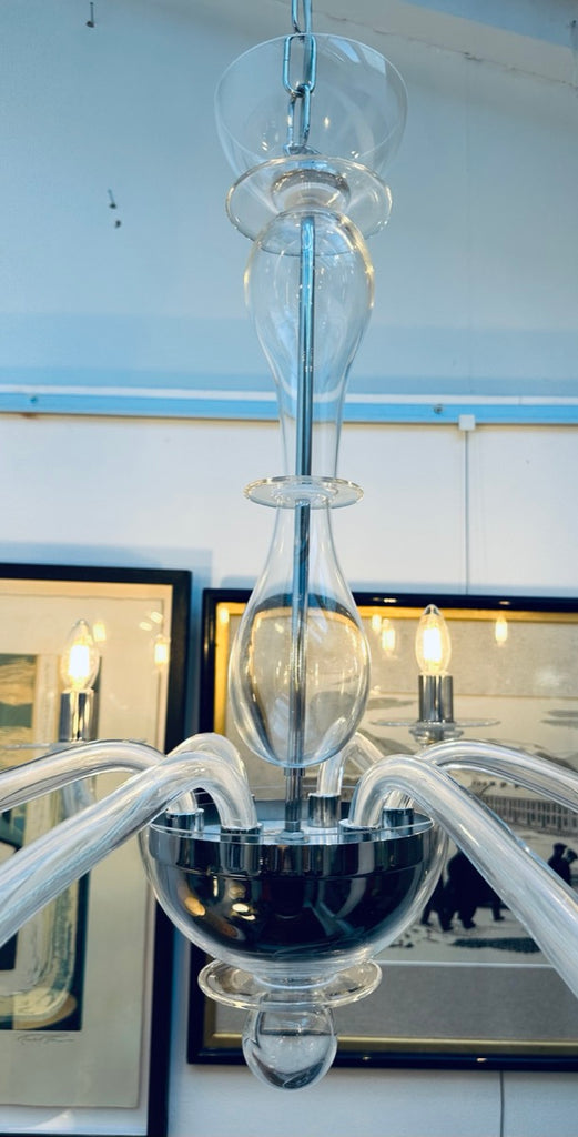 Italian Murano Clear Glass Chandelier By Sylcom, 1990s