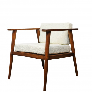 Vintage Teak & Boucle Angular Armchair, 1960s
