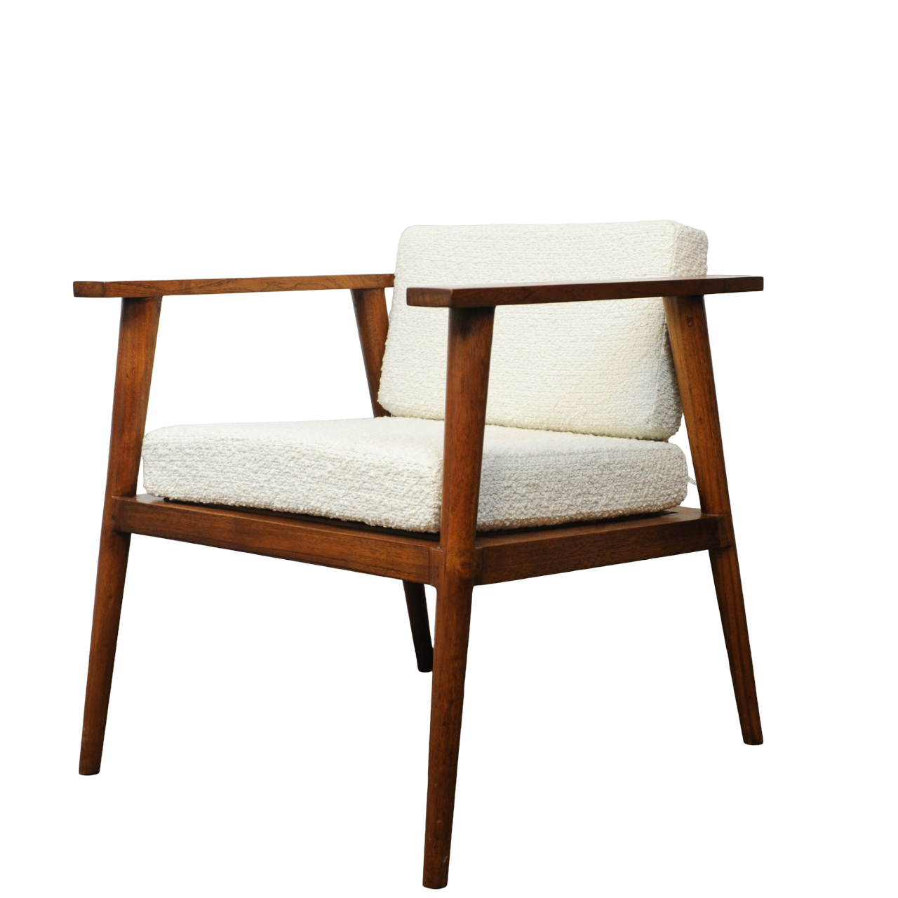 Vintage Teak & Boucle Angular Armchair, 1960s