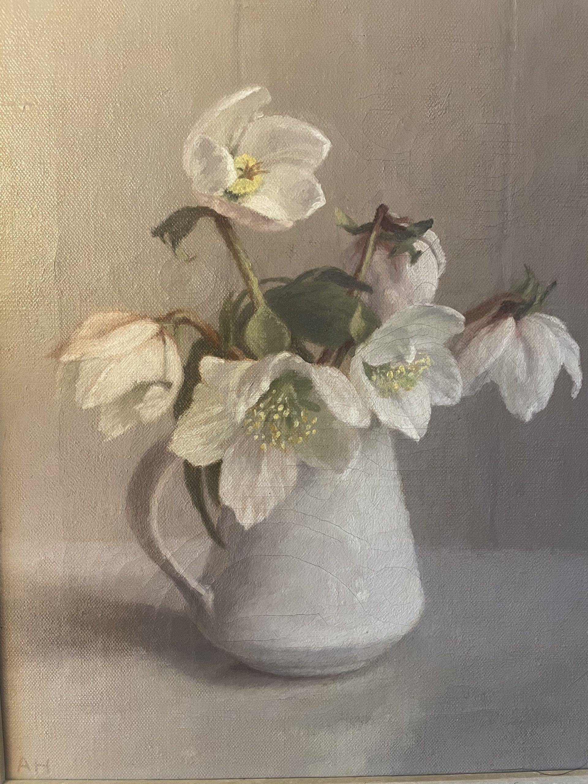 Anna Hornby still life painting of chrismas roses