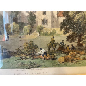 19th century hand coloured engraving Sizergh Hall, Westmoreland