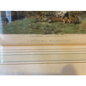 19th century hand coloured engraving Sizergh Hall, Westmoreland