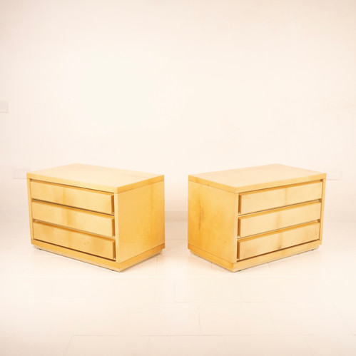 Pair of parchment bedside tables by Aldo Tura for Tura Milano